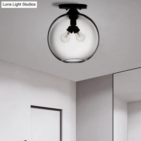 Industrial Style Semi-Flush Ceiling Light With Globe Shade In Red/Brown/Blue Glass For Dining Room