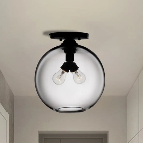 Industrial Style Semi-Flush Ceiling Light With Globe Shade In Red/Brown/Blue Glass For Dining Room