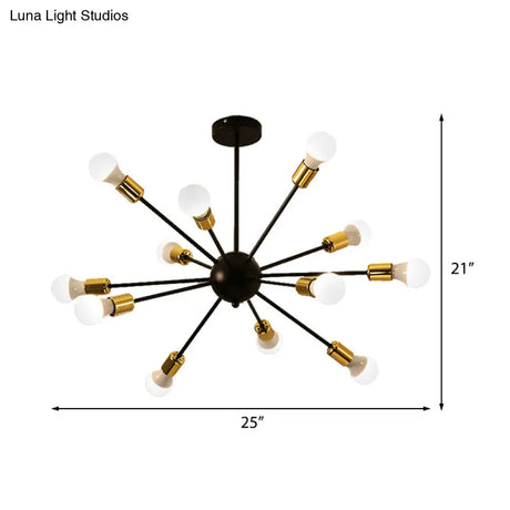 Industrial Style Sputnik Semi Flush Mount Ceiling Light Fixture - 12-Lights Black Finish