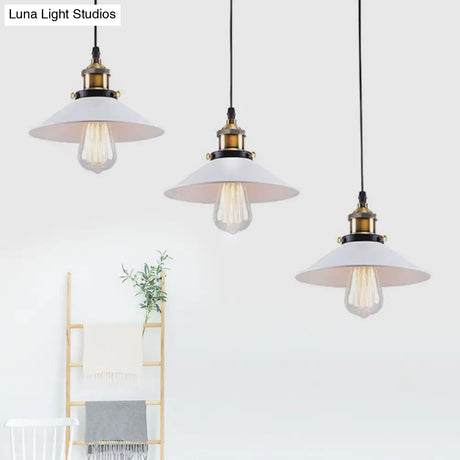 Industrial Style White Conic Ceiling Pendant With Metallic Finish - 3 Heads Indoor Hanging Light