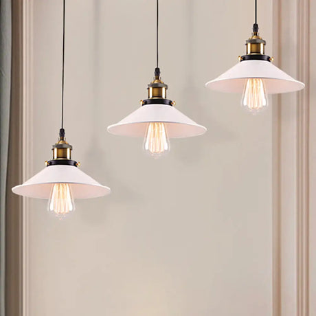 Industrial Style White Conic Ceiling Pendant With Metallic Finish - 3 Heads Indoor Hanging Light /