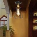 Industrial Style Wire Guard Ceiling Light - Metallic Semi Flush Brass/Antique Brass Hallway