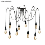 Industrial Swag Hanging Lamp With Exposed Bulb - Black Metal Pendant Light (2/3 Heads)
