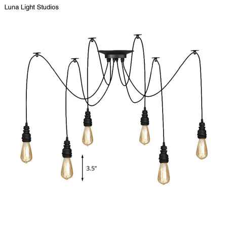 Industrial Swag Hanging Lamp With Exposed Bulb - Black Metal Pendant Light (2/3 Heads)