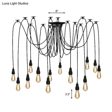 Industrial Swag Hanging Lamp With Exposed Bulb - Black Metal Pendant Light (2/3 Heads)