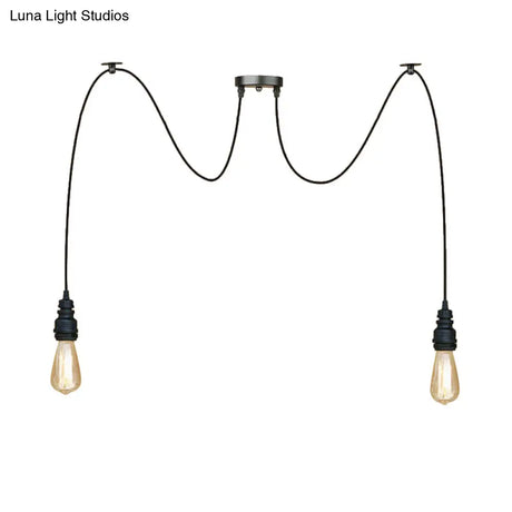 Industrial Swag Hanging Lamp With Exposed Bulb - Black Metal Pendant Light (2/3 Heads)