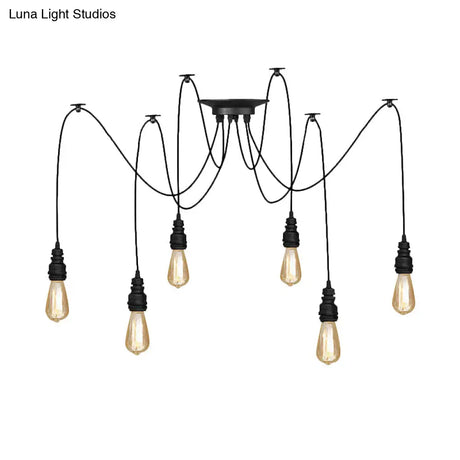 Industrial Swag Hanging Lamp With Exposed Lights - Black Metal Pendant Light For Kitchen (2/3/6