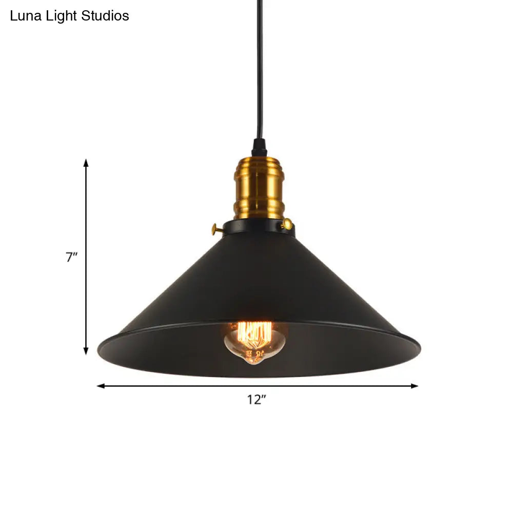 Industrial Tapered Pendant Light - 8.5’/10’/12’ Wide 1-Light Metal Hanging Lamp In Black For