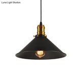 Industrial Tapered Pendant Light - 8.5’/10’/12’ Wide 1-Light Metal Hanging Lamp In Black For