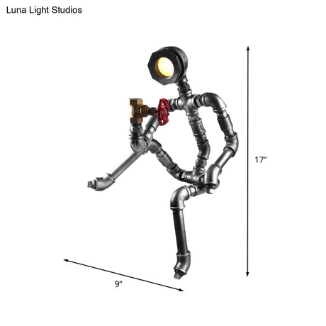 Industrial Thinking Robot Led Table Light In Silver With Red Valve - Plug-In Night Lamp