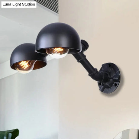 Industrial Vintage Black Wall Sconce With Pipe 2-Light Metal Shade For Corridor Lighting