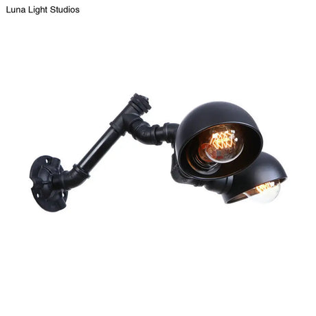 Industrial Vintage Black Wall Sconce With Pipe 2-Light Metal Shade For Corridor Lighting