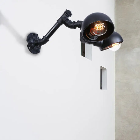 Industrial Vintage Black Wall Sconce With Pipe 2-Light Metal Shade For Corridor Lighting / C