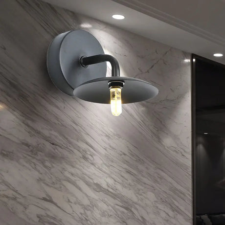 Industrial Vintage Metal Wall Light Fixture - Flat Shade 1-Light Sconce For Bedroom In Black