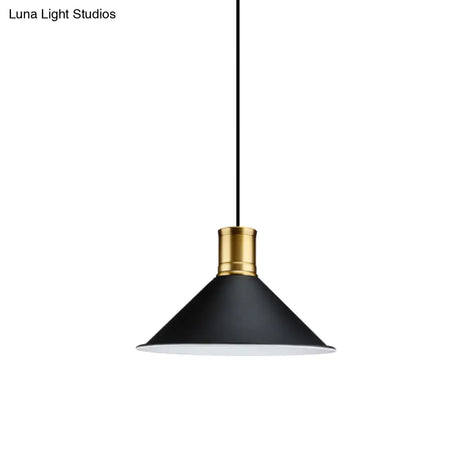 Industrial Vintage Pendant Lighting - Metallic Black Finish Conic 1-Light Suspension For Bedroom