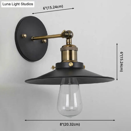 Industrial Vintage Single Light Sconce With Flared Metal Shade - Wall Lamp For Bars