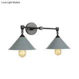 Industrial Vintage Wall Sconce With 2 Cone Lights - Metal Lamp For Restaurants In Black/Grey