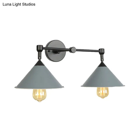 Industrial Vintage Wall Sconce With 2 Cone Lights - Metal Lamp For Restaurants In Black/Grey