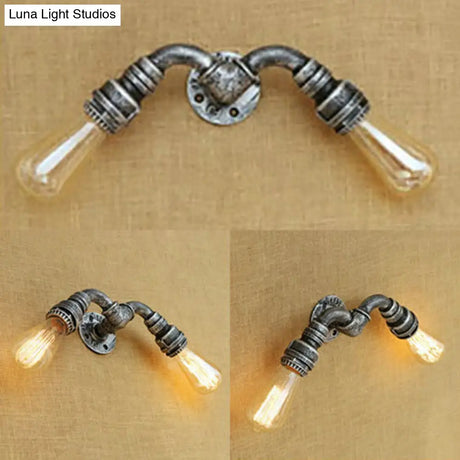 Industrial Water Pipe Wall Sconce Light With Wrought Iron - Bronze/Antique Brass Finish