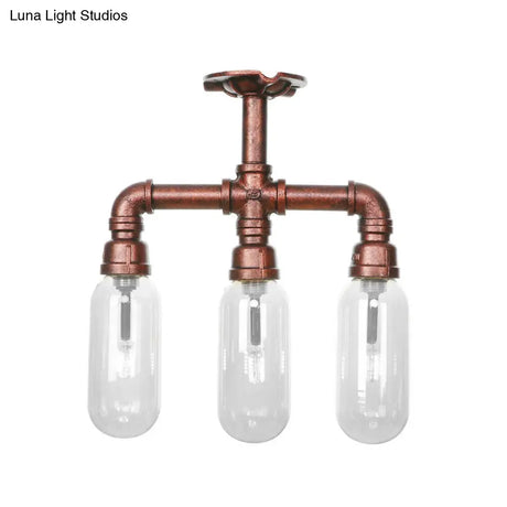 Industrial Weathered Copper Semi Mount Indoor Ceiling Light With Clear Glass And Pipe Design -