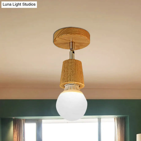 Industrial Wood Exposed Bulb Ceiling Light Fixture - 1 Bedroom Mini Semi Flush