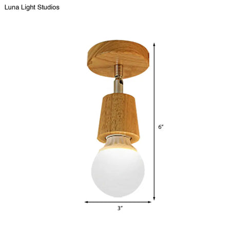 Industrial Wood Exposed Bulb Ceiling Light Fixture - 1 Bedroom Mini Semi Flush