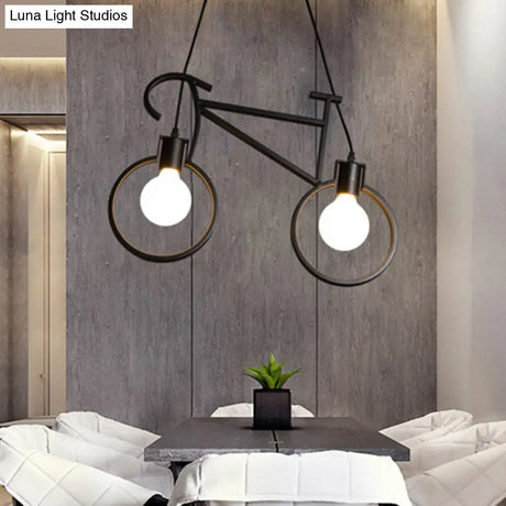 Iron Bicycle Chandelier - Vintage 2 Light Pendant For Dining Table
