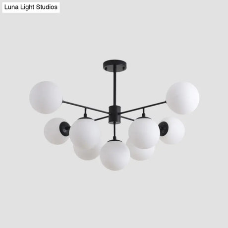 Iron Branch Chandelier Lamp With Black/Gold Hanging Pendant Light And Opal Glass Shades - 9/11