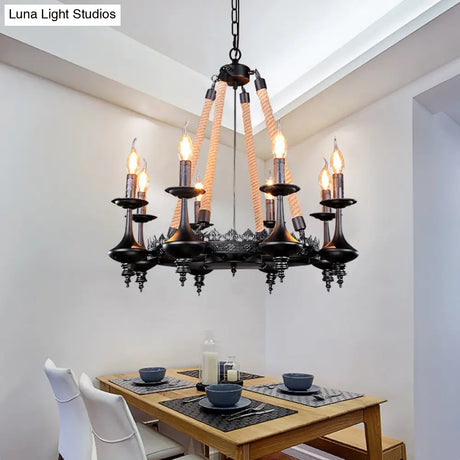 Iron Candle Chandelier Light Fixture - 6/8 Heads Black Dining Room Hanging Ceiling
