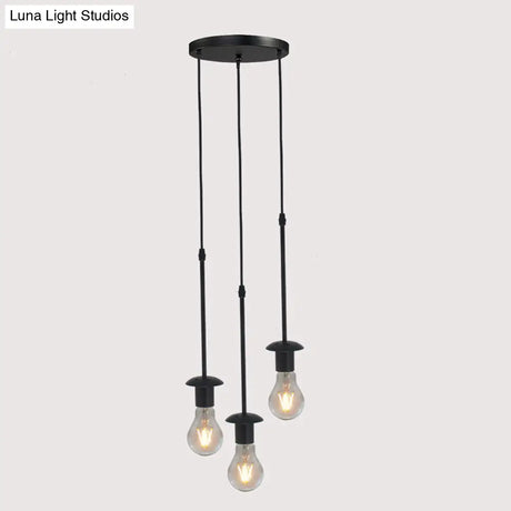 Iron Exposed Bulb Drapes Ceiling Light Loft Pendant Lighting - Black 5/10 Heads Bistro Multi
