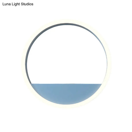 Iron Hoop Flush Mount Wall Light: Macaron Pink/Blue 12/16 Wide Led Sconce With Storage Rack