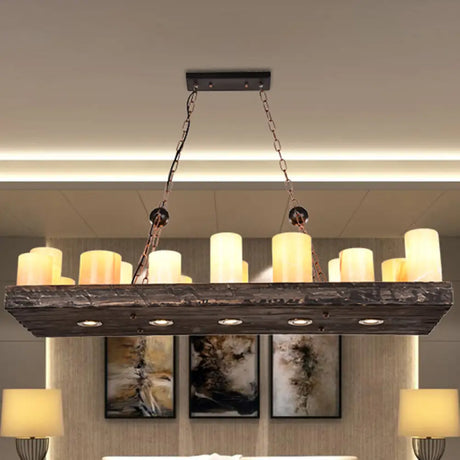 Iron Lantern Chandelier Antique Pendant Lighting For Commercial Restaurants With Wooden Accents