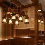 Iron Lantern Chandelier Antique Pendant Lighting For Commercial Restaurants With Wooden Accents