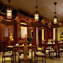 Iron Lantern Chandelier Antique Pendant Lighting For Commercial Restaurants With Wooden Accents