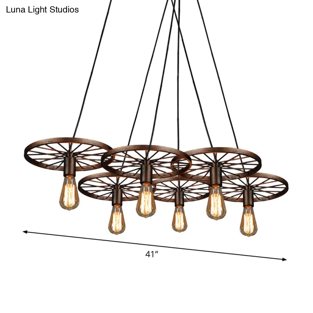 Iron Rustic Chandelier With 3/6 Hanging Lamps For Dining Room Suspension