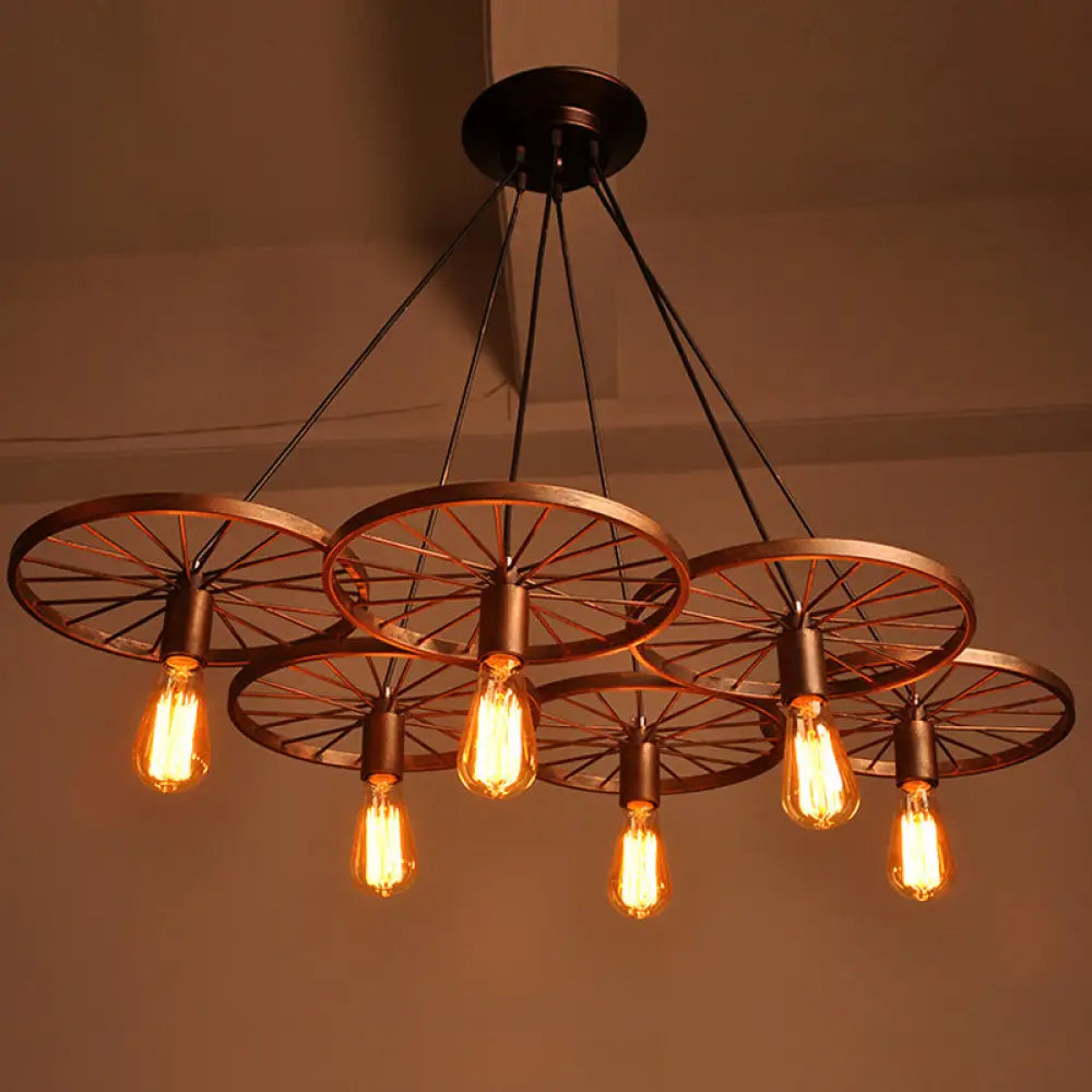 Iron Rustic Chandelier With 3/6 Hanging Lamps For Dining Room Suspension 6 / Rust