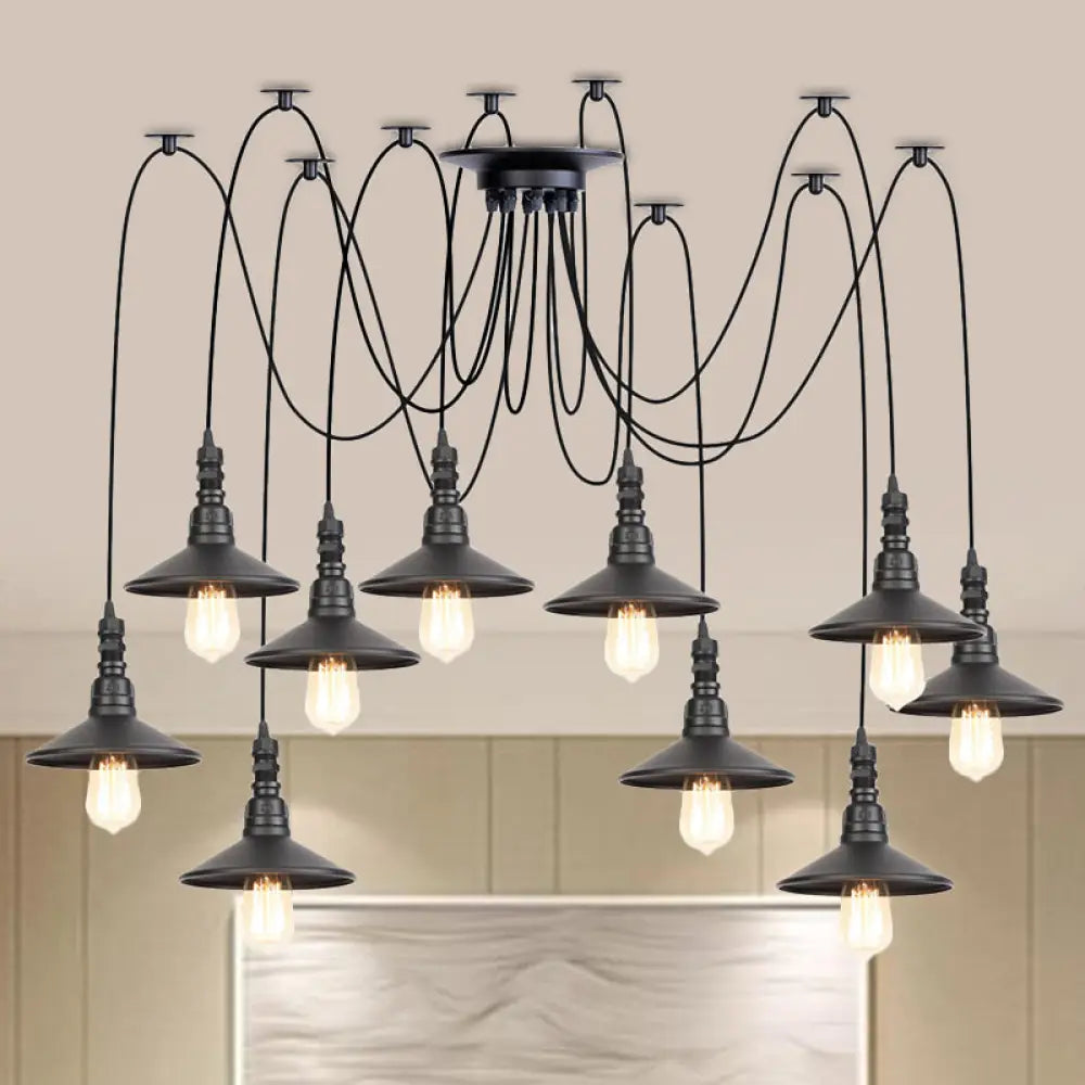 Iron Saucer Vintage Led Pendant Light With Multiple Lights Black Finish 10 /