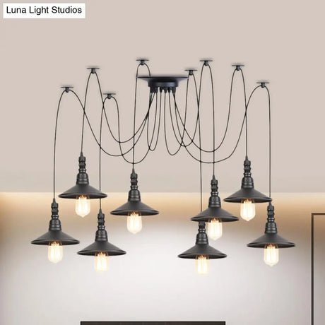 Iron Saucer Vintage Led Pendant Light With Multiple Lights Black Finish