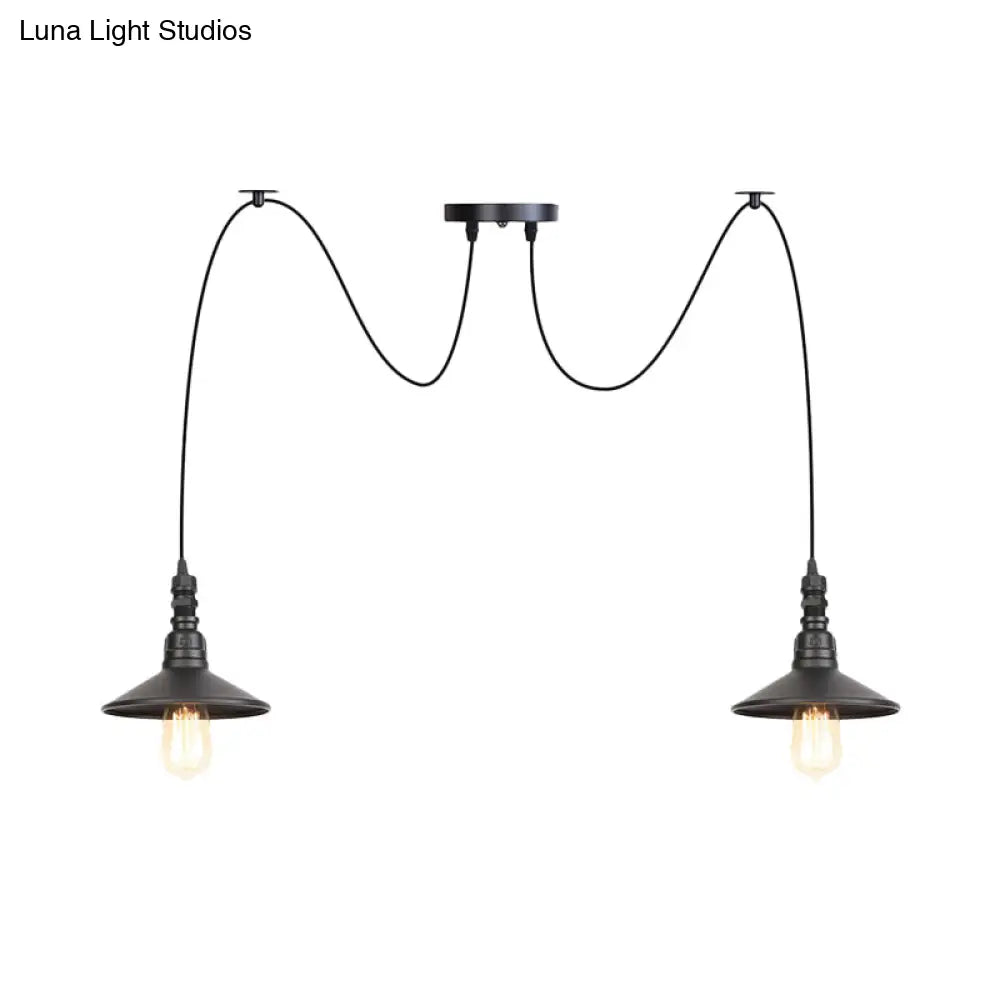 Iron Saucer Vintage Led Pendant Light With Multiple Lights Black Finish