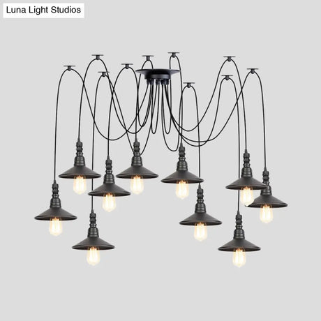 Iron Saucer Vintage Led Pendant Light With Multiple Lights Black Finish