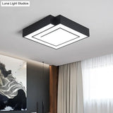 Iron Square Led Flush Mount Lighting - 18’/21.5’ White/Black Bedroom White/Warm Light