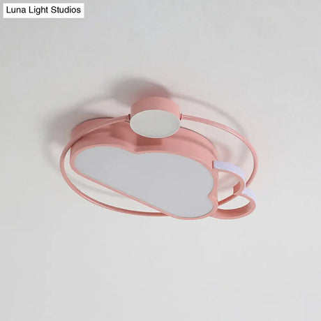 Iron Sun And Cloud Flushmount Cartoon Led Ceiling Light In Pink/Blue For Child’s Room