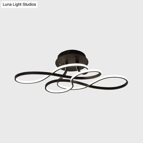 Iron Twisted Ceiling Fixture - Minimalist Black/White Led Semi Mount Lighting With Warm/White Light