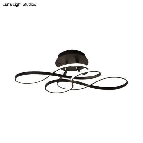 Iron Twisted Ceiling Fixture - Minimalist Black/White Led Semi Mount Lighting With Warm/White Light