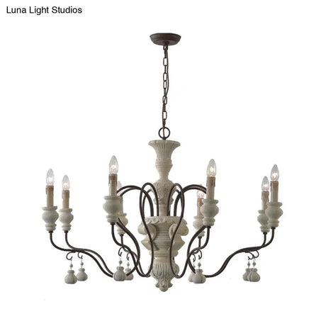 Iron White Pendant Chandelier With Curved Arms - Traditional Style For Dining Room