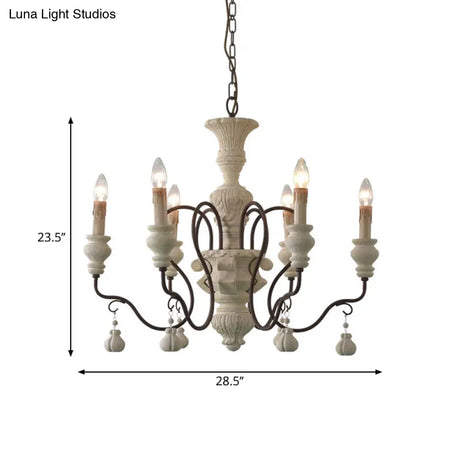Iron White Pendant Chandelier With Curved Arms - Traditional Style For Dining Room