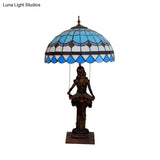 Isla - Girl Studying Tiffany-Style Table Light: 2-Bulb Resin Night Lamp With