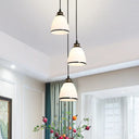 Ivory Glass Bell Pendant Light Cluster With Minimalist Design And Black Canopy - 3 Lights / Round