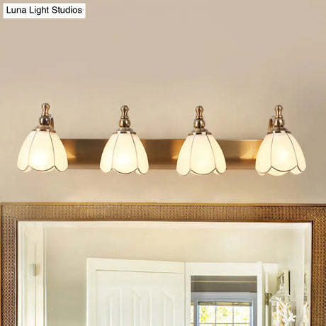 Ivory Glass Colonial Vanity Light In Gold- 1/2/3-Bulb Bathroom Wall Mount