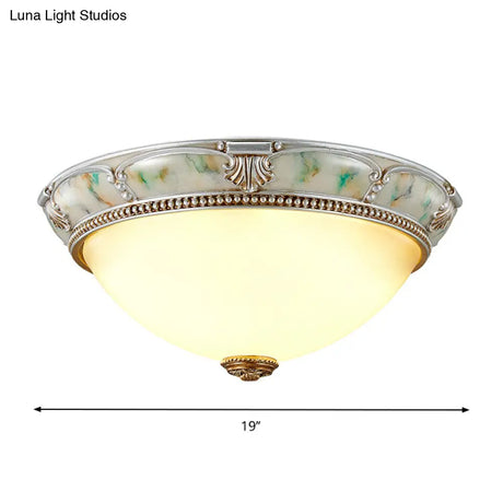 Ivory Glass Flushmount Traditional Corridor Light - 1 Head Silver Dome 11’/15’/19’ Diameter
